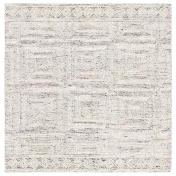 SAFAVIEH Abstract Ivory/Gray 4 ft. x 4 ft. Geometric Striped Square Area Rug
