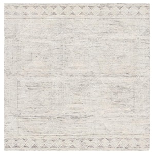Abstract Ivory/Gray 8 ft. x 8 ft. Geometric Striped Square Area Rug