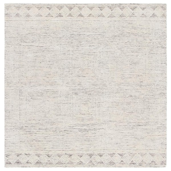 SAFAVIEH Abstract Ivory/Gray 8 ft. x 8 ft. Geometric Striped Square Area Rug