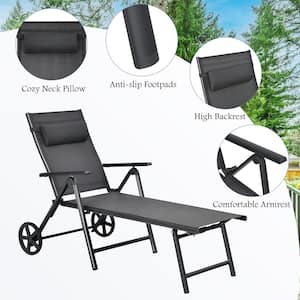 Chair with Footrest Pillow Frame Adjustable Aluminum Outdoor Lounge Chair