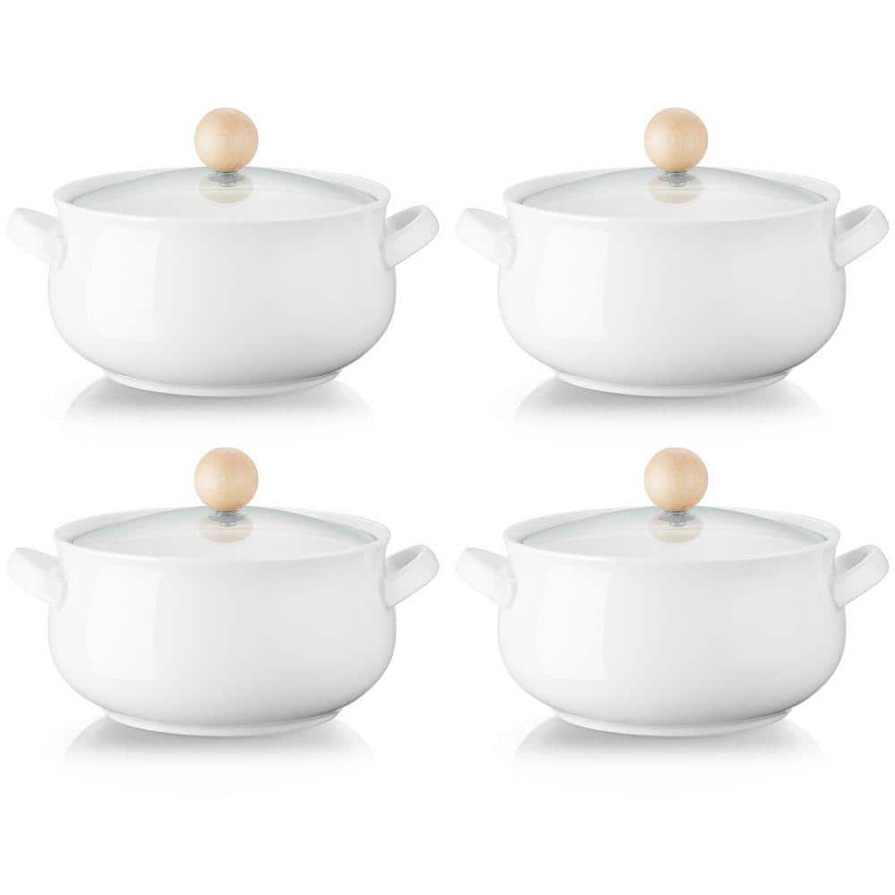 JFVKAF 4-Piece White Ceramic Soup Bowls Set with Double Handles