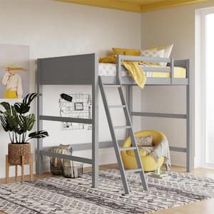 Brio Gray Loft Bed for Kids Bedroom Furniture Full Size Wood Frame