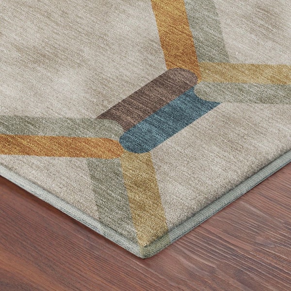 Mayfield Premium Machine Washable Abstract AMF2343 Beige 3 ft. x 4 ft. Area Rug