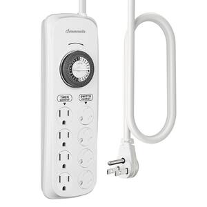 Mechanical Indoor Timer Power Strip with 8 Outlets, Flat Plug, 6ft Long Cord