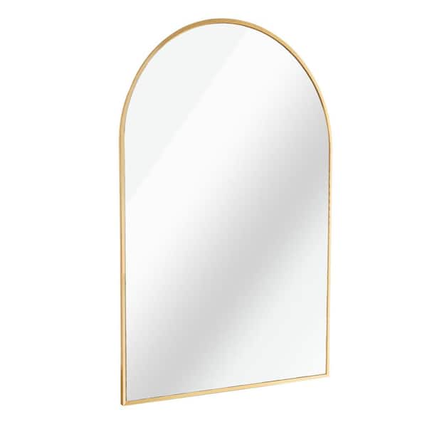 Cesicia 24 in. W x 36 in. H Aluminum Alloy Arched Suspension Framed for Wall Dressing Decorative Bathroom Vanity Mirror in Gold