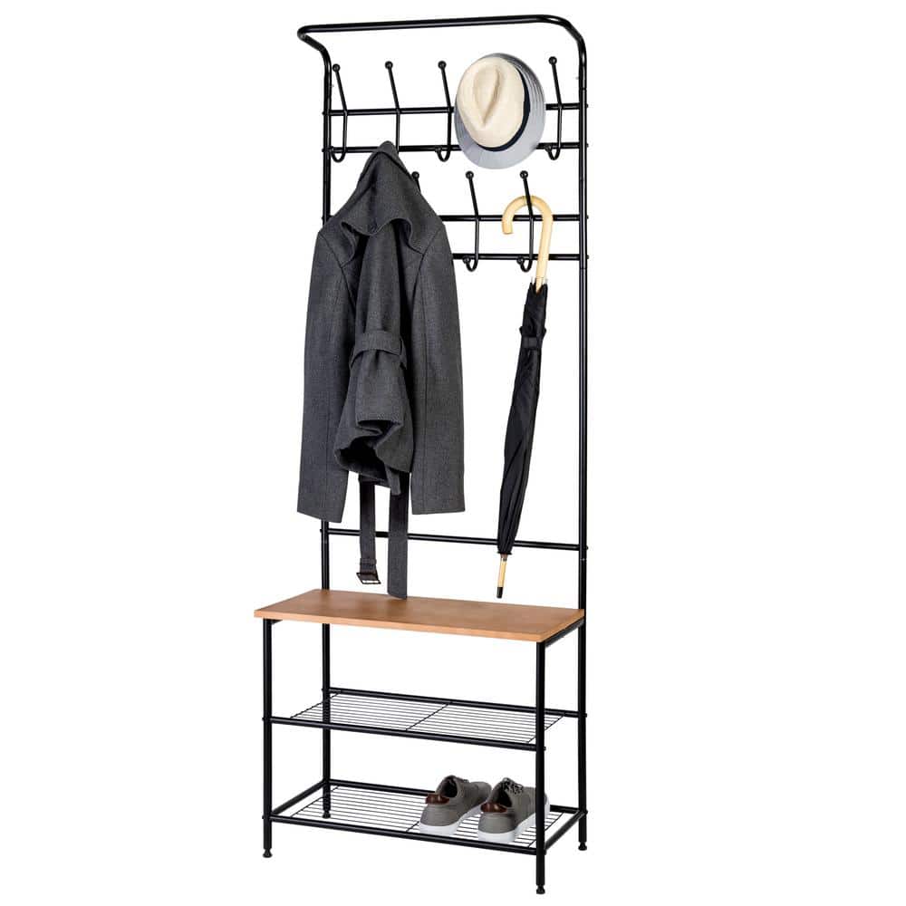 Entryway Coat Rack And Shoe Combo, Clothes Rail With Shelves And Shoe Rack
