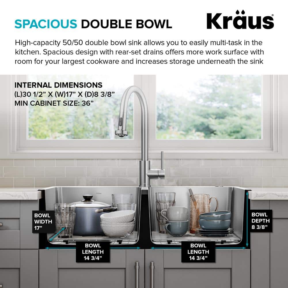 Fairlane 33-Inch Stainless Steel Double Bowl Kitchen Sink