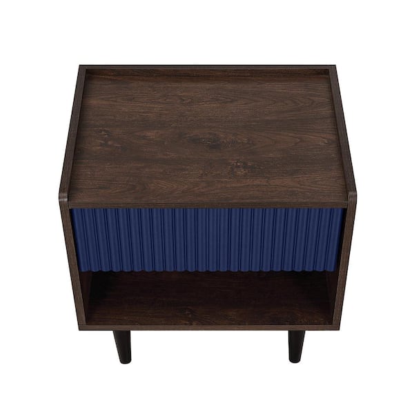 Manhattan Comfort Duane Dark Brown and Navy Blue 1-Drawer