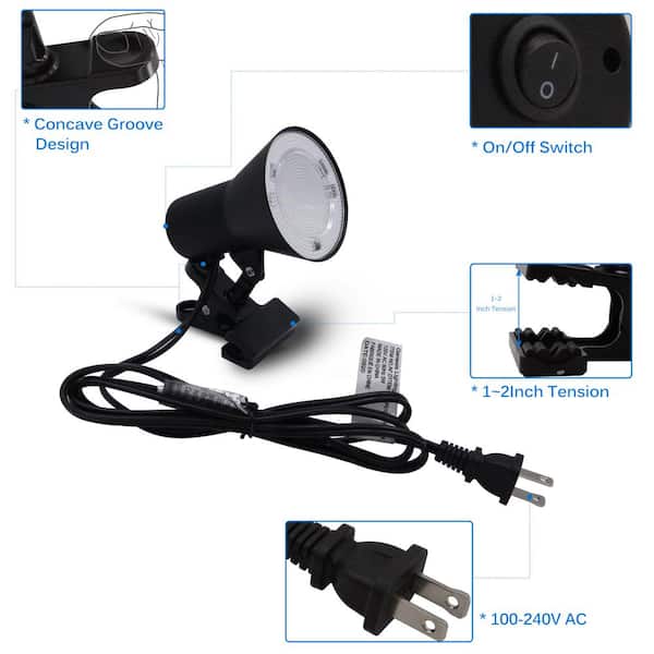 5 in. Black LED Mini Clamp Desk Lamp for Reading, 360° Adjustable Head Clip-on Spotlight for Office, Study and Bedroom