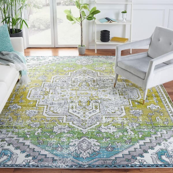 Skyler 9 ft. x 12 ft. Green/Ivory Ornate Overdyed Area Rug