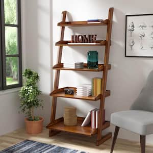 Ryon 55 in. Antique Oak Wood 5-shelf Ladder Bookcase