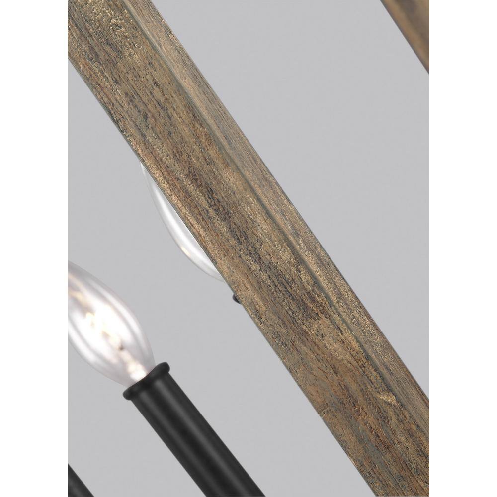 Mini Buford 4-Light Weathered Oak and Forged Iron Candle Chandelier