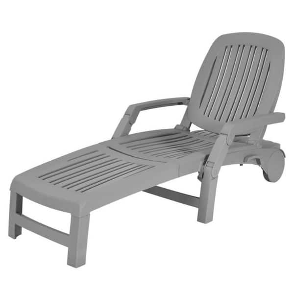 Clihome 1-Piece Gray Plastic Adjustable Patio Sun Outdoor Chaise Lounge Weather Resistant with Wheels