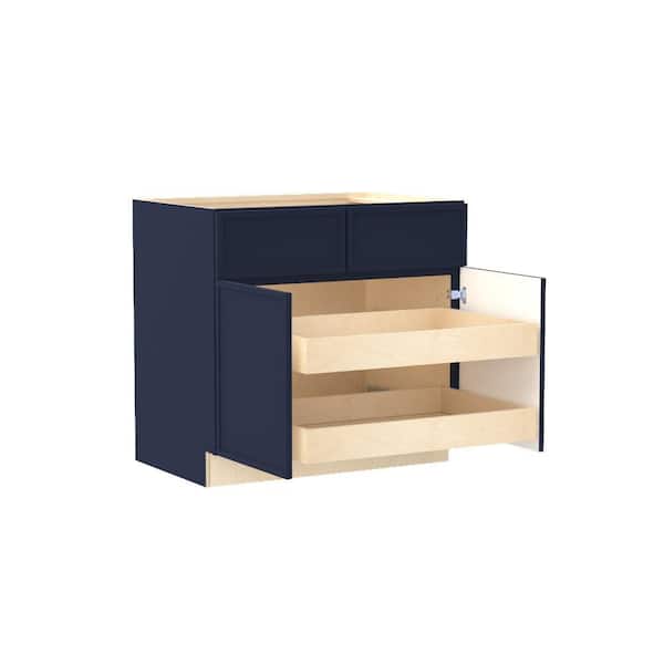 Home Decorators Collection Franklin 36 in. W x 24 in. D x 34.5 in. H Assembled Plywood Base Kitchen Cabinet in Vessel Blue with 2ROT Soft Close