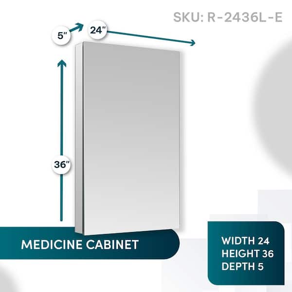 Aquadom Royale 24 in. W x 36 in. H Rectangular Medicine Cabinet with Mirror Defogger, Removable 3X Magnifying Mirror, Left Hinge