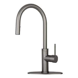 Single-Handle Pull Down Sprayer Kitchen Faucet with Deckplate in Gun Black