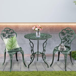 3-Piece Rose Design Cast Aluminum Patio Conversation Set with