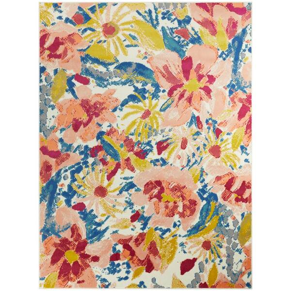 BALTA Rozenn Watercolor Floral Pink 5 ft. x 7 ft. Area Rug