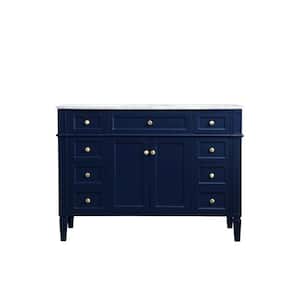 Timeless Home 48 in. W x 21.5 in. D x 35 in. H Single Bathroom Vanity in Blue with White Marble Top and White Basin