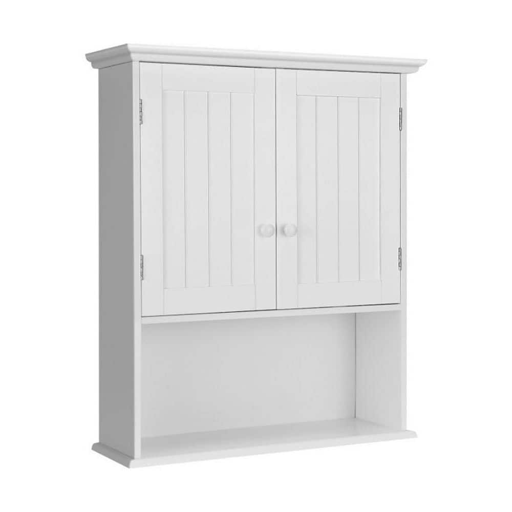 23.5 in. W x 8 in. D x 28 in. H White Bathroom Storage Wall Cabinet with Doors and Open Shelf price history on PriceWatchPro