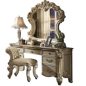 Vendome Gold Patina and Bone Finish Makeup Vanity with Drawers (1-Piece)