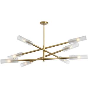Wand 480-Watt 8-Light Aged Brass Starburst Pendant Light with Frosted Glass Shade and No Bulbs Included
