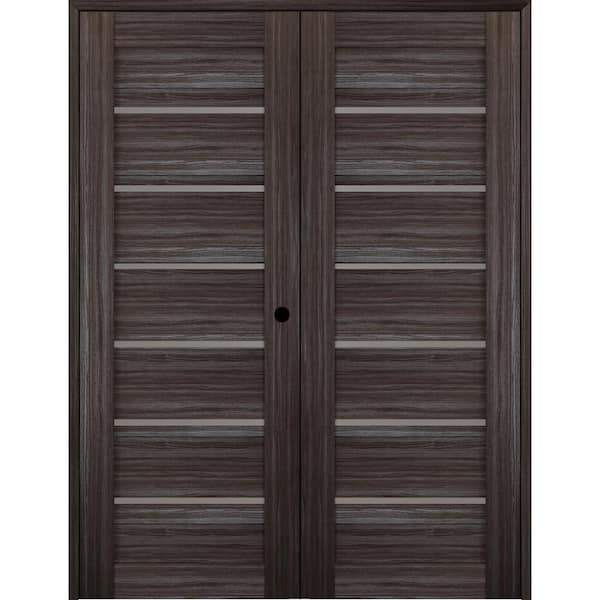 Belldinni Alba 48 in. x 80 in. Left-Handed Active 6-Lite Frosted Glass Gray Oak Wood Composite Double Prehung French Door