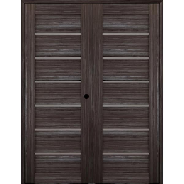 Belldinni Alba 60 in. x 80 in. Left-Handed Active 6-Lite Frosted Glass Gray Oak Wood Composite Double Prehung French Door