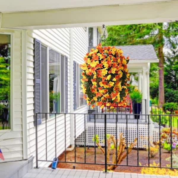 Orange Artificial Hanging Basket Begonia Flowers L0CKHM76XM - The