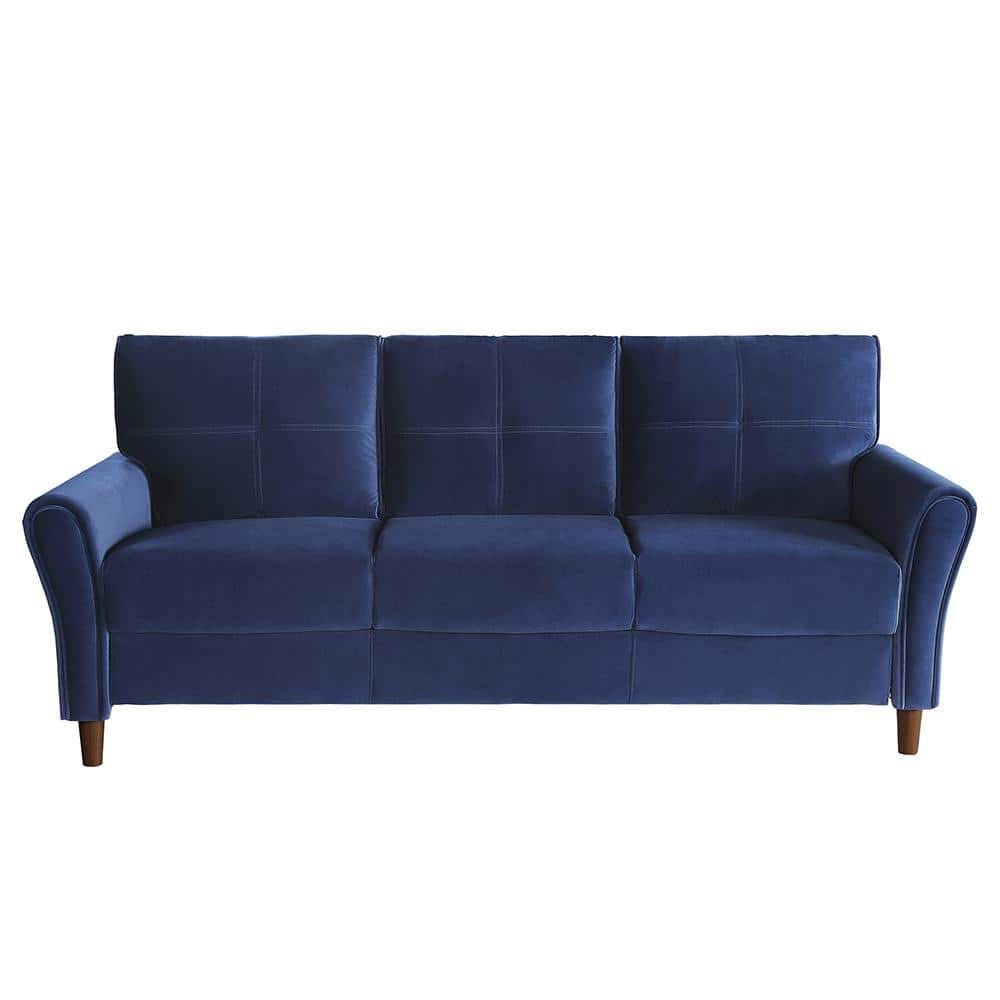 Halton 80 in. W Flared Arm Velvet Rectangle Sofa in. Blue