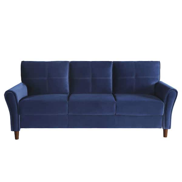 Lazzara Halton 80 in. W Flared Arm Velvet Rectangle Sofa in. Blue