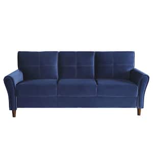 Halton 80 in. W Flared Arm Velvet Rectangle Sofa in. Blue