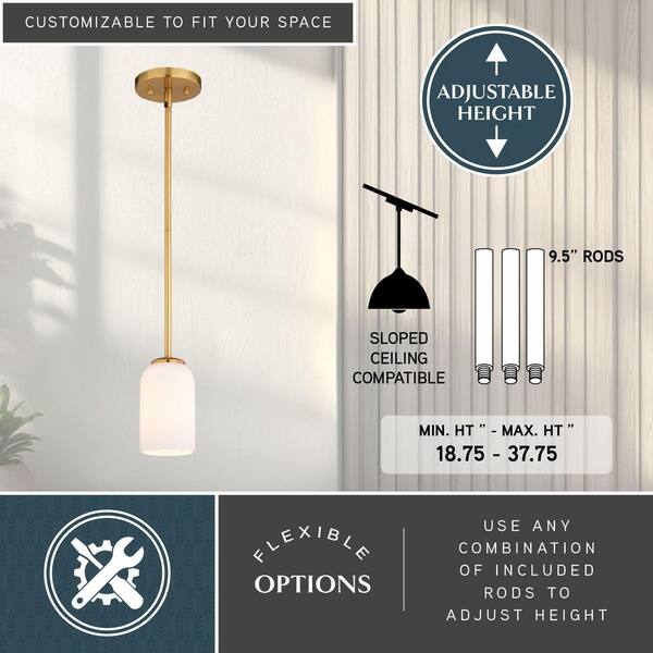 VAXCEL - Shelby 1 Light Mini Pendant Light Natural Gold Brass Transitional Ceiling Fixture White Glass