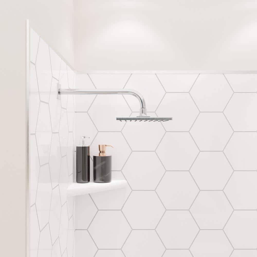 White and Gray Hexagon 60" x 36" x 80" Shower Wall Surround with Nickel Trim