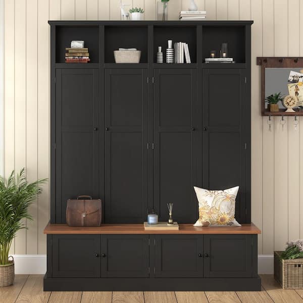 Harper & Bright Designs 59 in. W Black Farmhouse Entryway Hall Tree ...