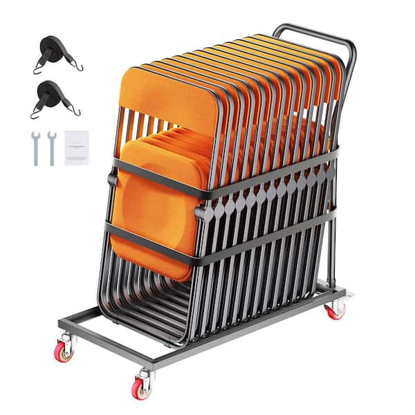 Folding Chair Rack, 300 lbs. load, L-shaped vertical chair cart for 25 chairs, heavy-duty metal chair storage cart