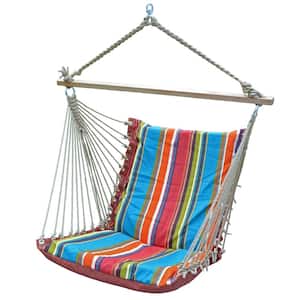 Soft Comfort Cushion Hammock Hanging Chair, Rust and Teal Stripes