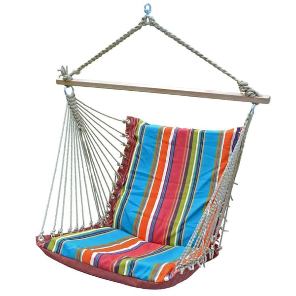 Algoma Soft Comfort Cushion Hammock Hanging Chair, Rust and Teal Stripes