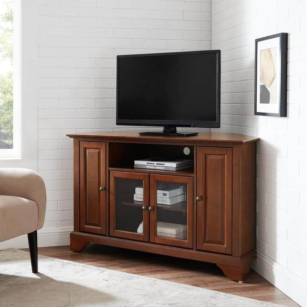 Vintage Mahogany Corner TV Stand with Glass Doors
