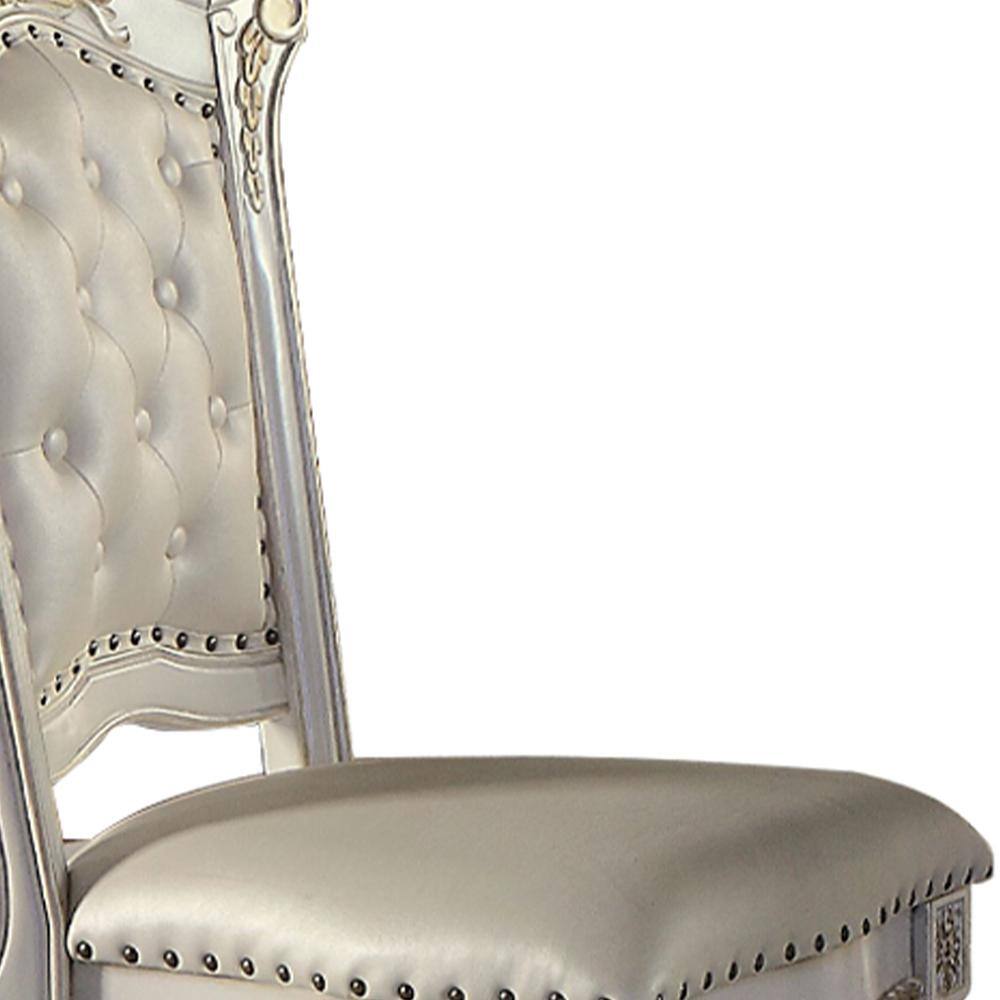 Vendome Antique Pearl Finish High Back Side Chair with Beige Upholstery