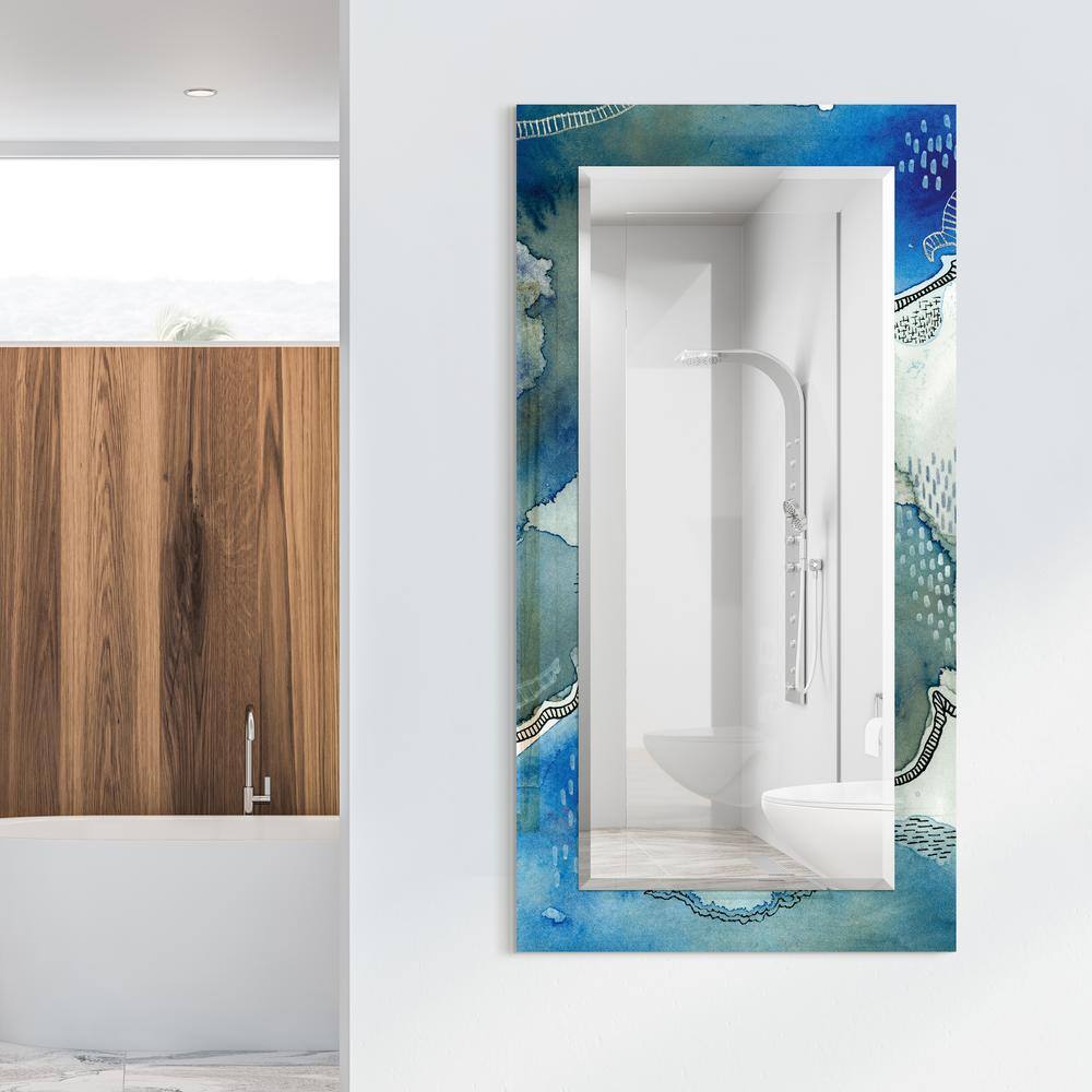 54" x 28" Blue Abstract Frameless Tempered Glass Wall Mirror