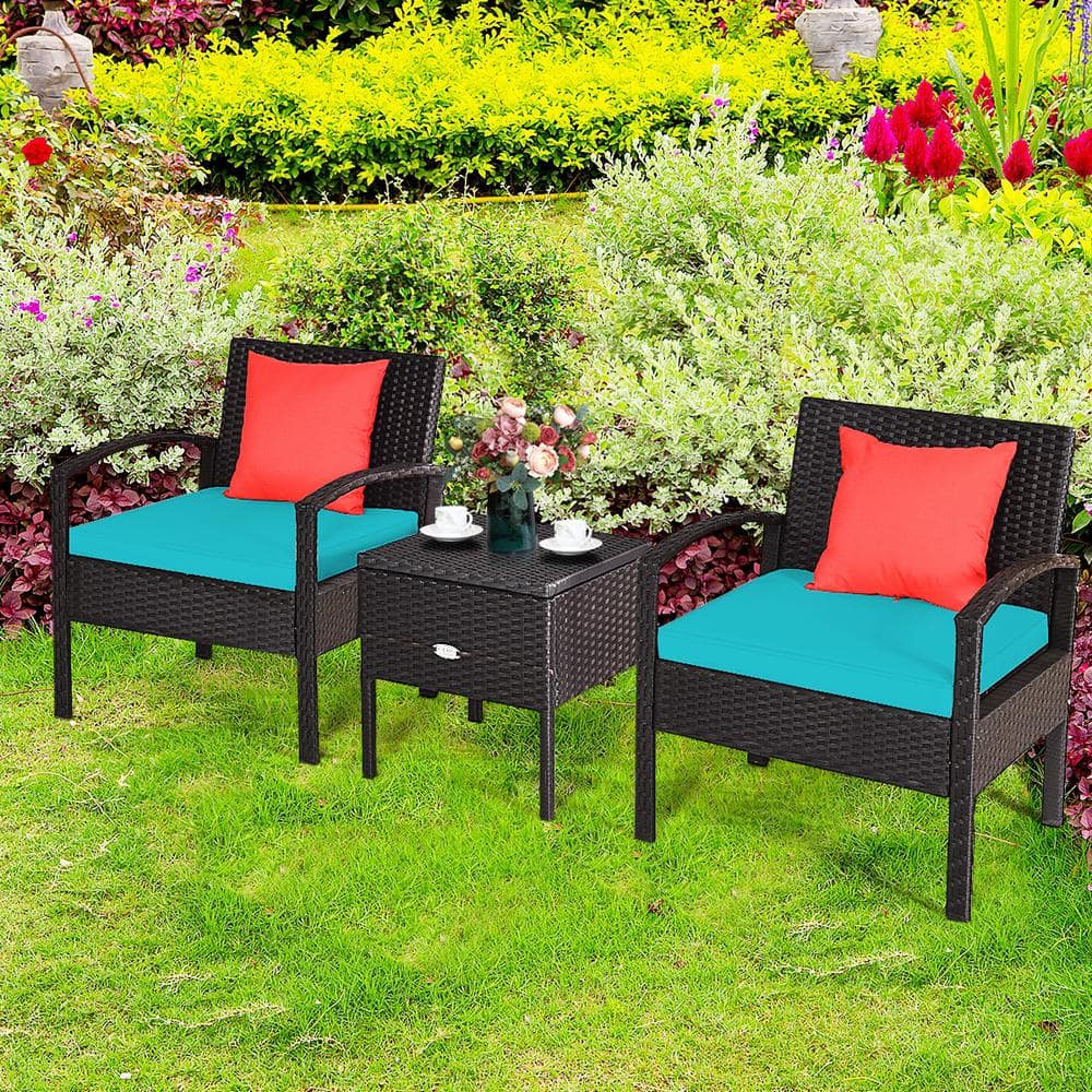 Turquoise 3-Piece Outdoor Wicker Rattan Patio Set