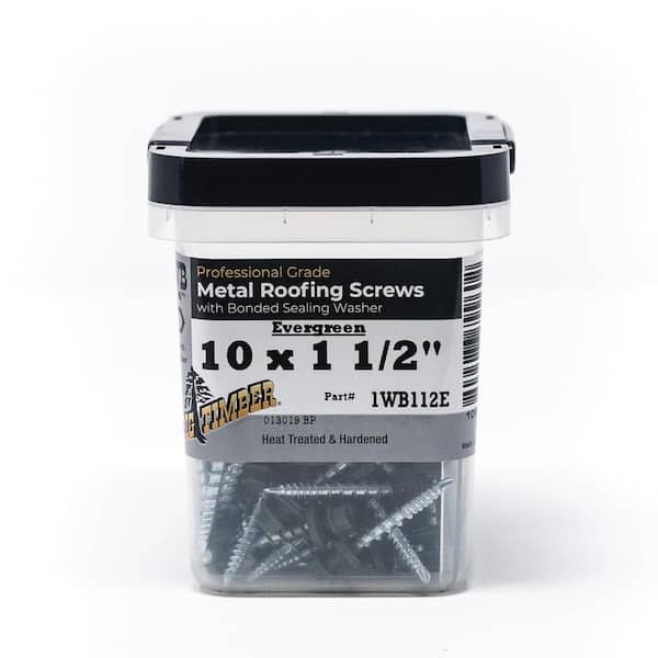 BIG TIMBER #10 x 1-1/2 in. Evergreen Hex Washer Head Metal to Wood Screw (100-Pack)