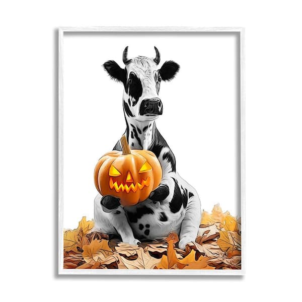Stupell Industries Cow with Jack-o-Lantern by Annalisa Latella 1-Piece Framed Graphic Print Animal Poster Art Print 20 in. x 16 in.
