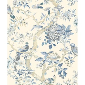Menara Marina Blue Bird Floral Vinyl Peel and Stick Wallpaper Roll (Covers 30.75 sq. ft.)