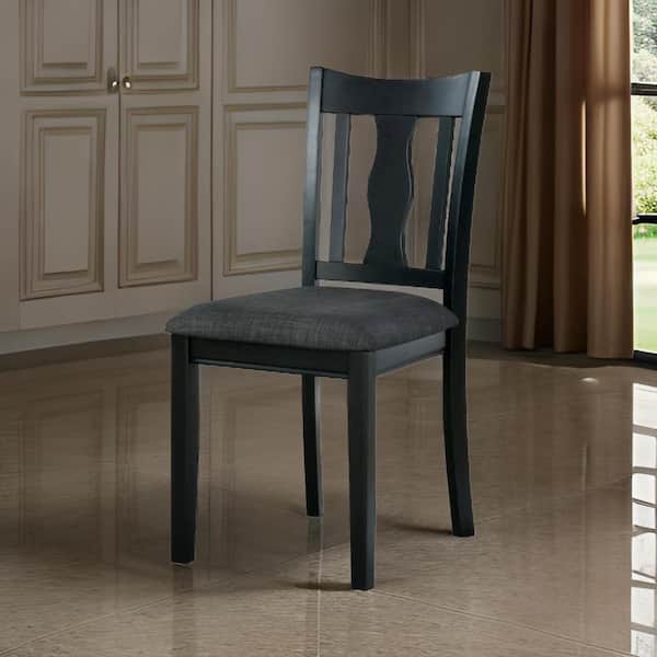 Benjara Black Fabric Side Chair with Fiddle Design Back (Set of 2)