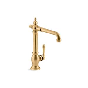 Artifacts Single-Hole Kitchen Sink Faucet with Swing Spout Victorian Design in Vibrant Brushed Moderne Brass