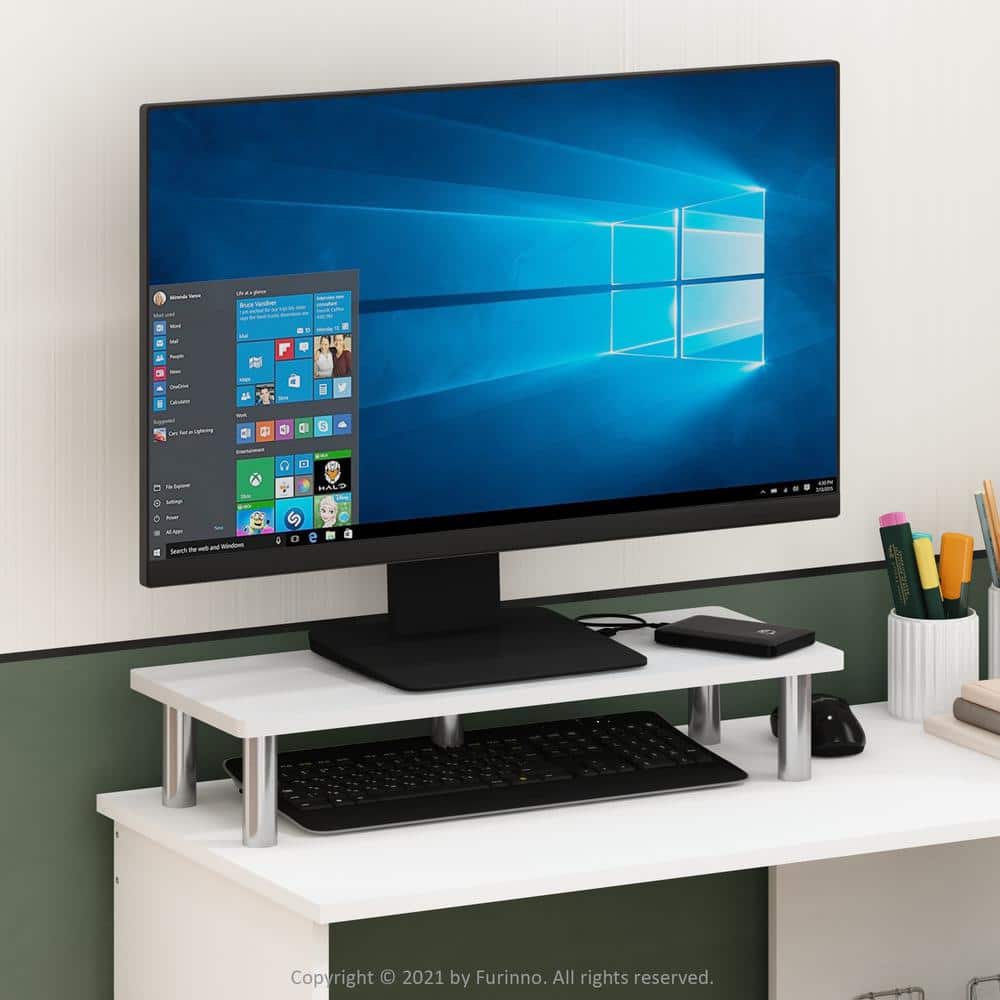 White Oak and Stainless Steel Desktop Monitor Riser Stand