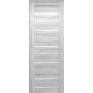 30 in. X 80 in. Tampa No Bore Solid Core 5-Lite Frosted Glass Ice Maple Prefinished Wood Interior Door Slab
