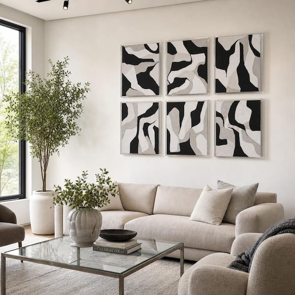 6-Piece Black/White Acrylic Framed Abstract Canvas Wall Art Print 20 in. x 16 in.